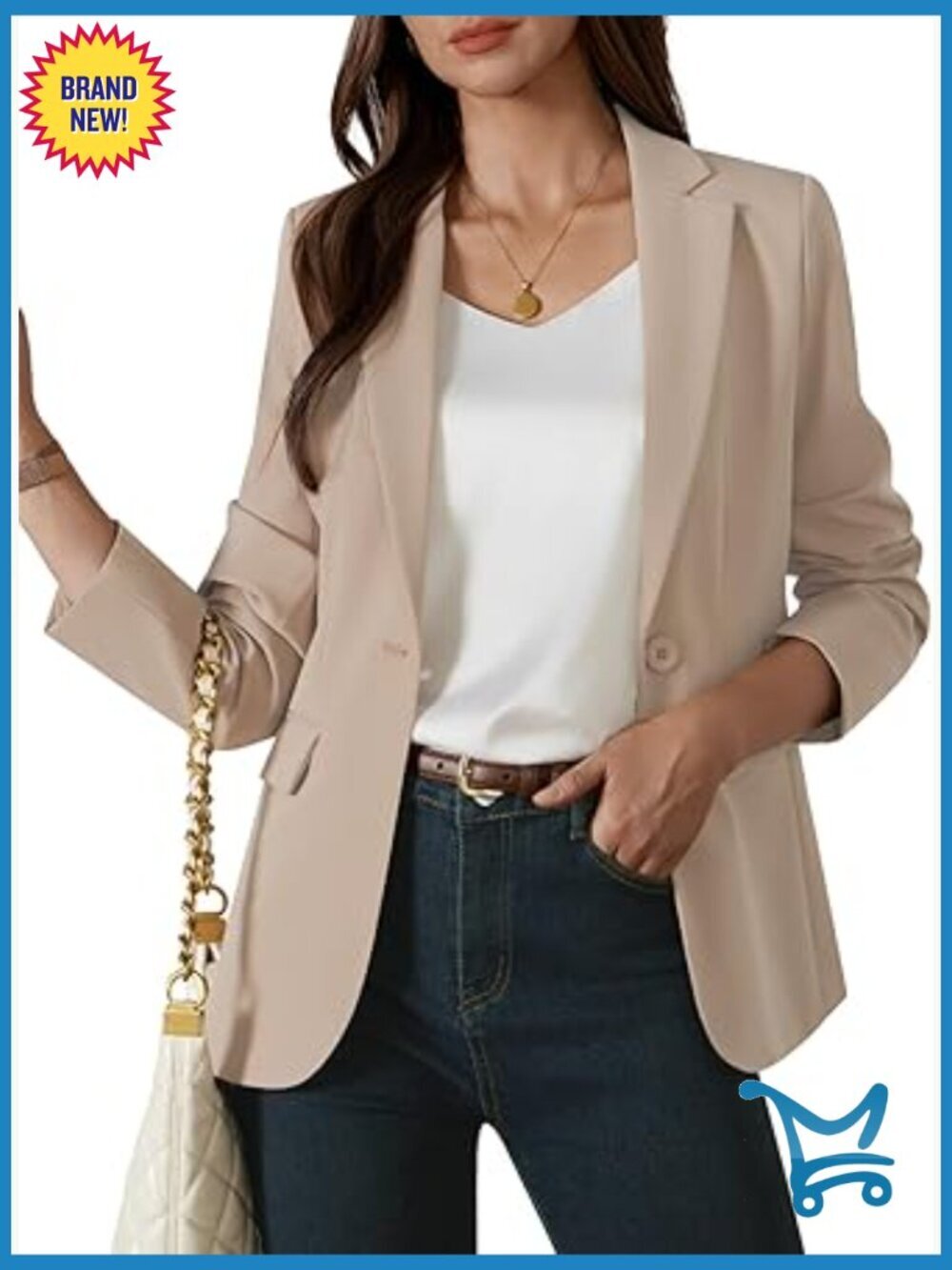 Women's Single Button Notch Lapel Blazer Long Sleeve Business Casual Suit Jacket